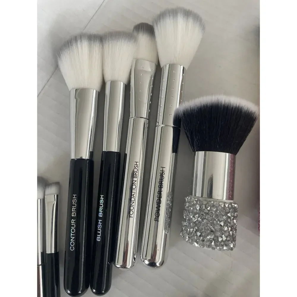 Lot of 55 Makeup Brushes Pink w/Glitz Bling Bedazzled Glamour Vanity Decor New